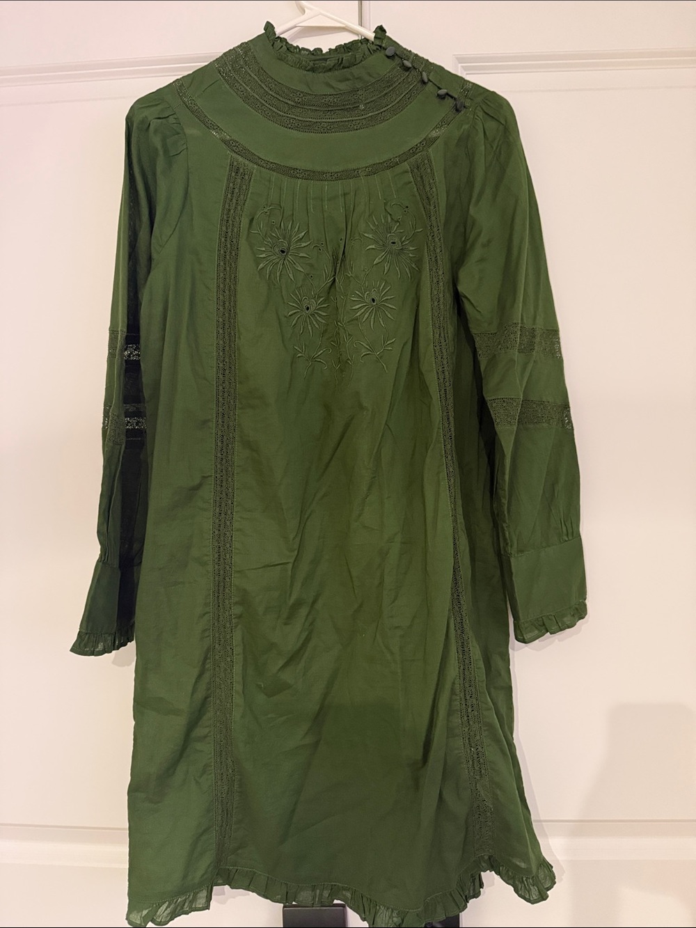 JCrew Green Embroidered Long-Sleeve Dress